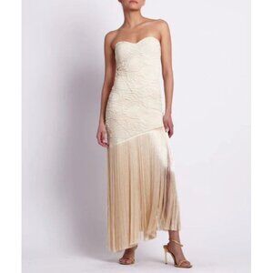 PatBO Jacquard Strapless Fringe Maxi Dress in Bone Cream